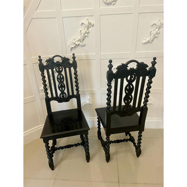 Set of Victorian Carved Ebonised Oak Side Chairs, 1860s For Sale - Image 3 of 14