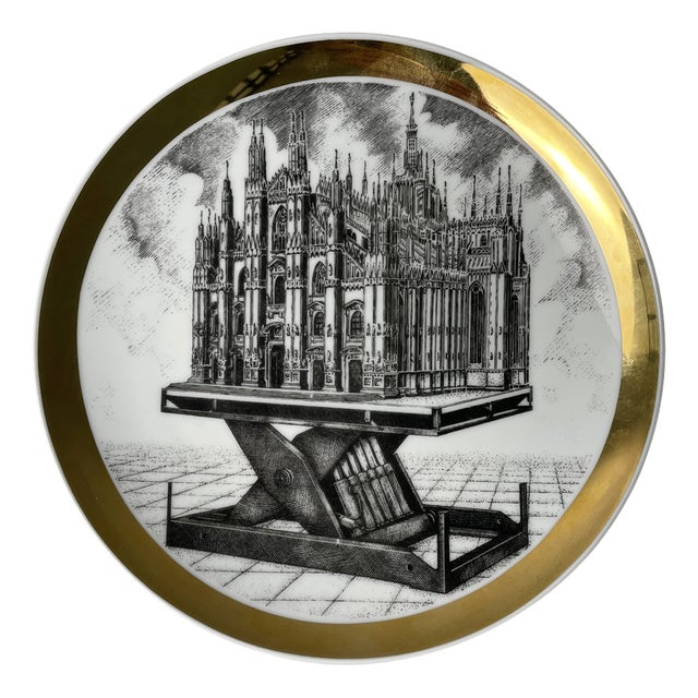 Italian Decorative Porcelain Plate by Fornasetti, 1975 For Sale