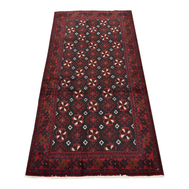 Baloch Rug 3'4'' X 6'5'' Blue Wool Vintage Tribal Hand-Knotted Oriental Carpet For Sale