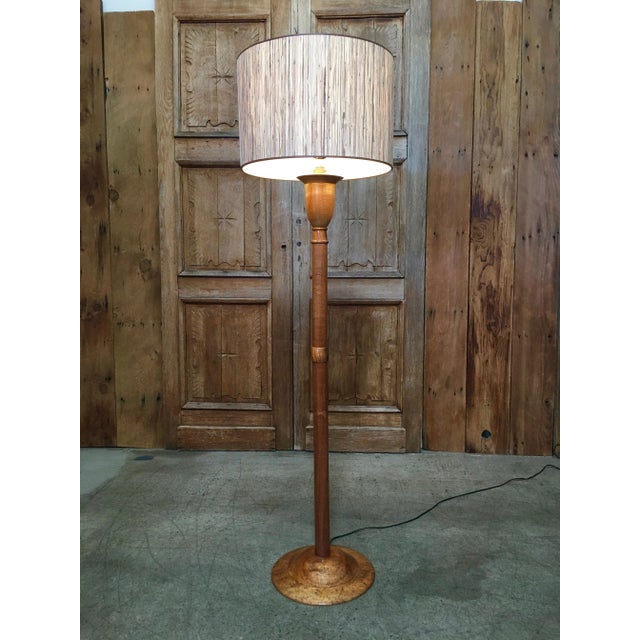 Hand crafted floor lamp turned Koa wood with new shade. Made in the late 20th century.