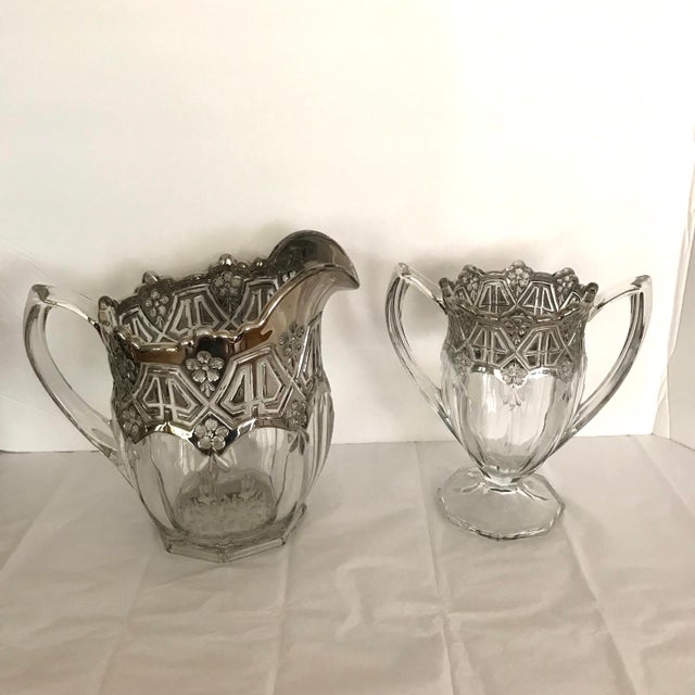 American 1912 Antique Us Glass Athenia Reverse 44 Pitcher, Vase & Wine Goblets - Set of 7 For Sale - Image 3 of 10