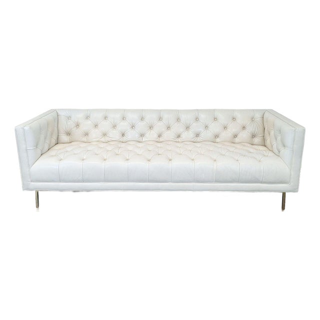 Elite Leather Mila Company Modern 3-Seat Tufted White Leather Sofa For Sale