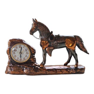 Vintage Copper Horse Mantel Clock by Wm. L. Gilbert – Electric Western Shelf Clock, New Haven Era Antique Collectible For Sale