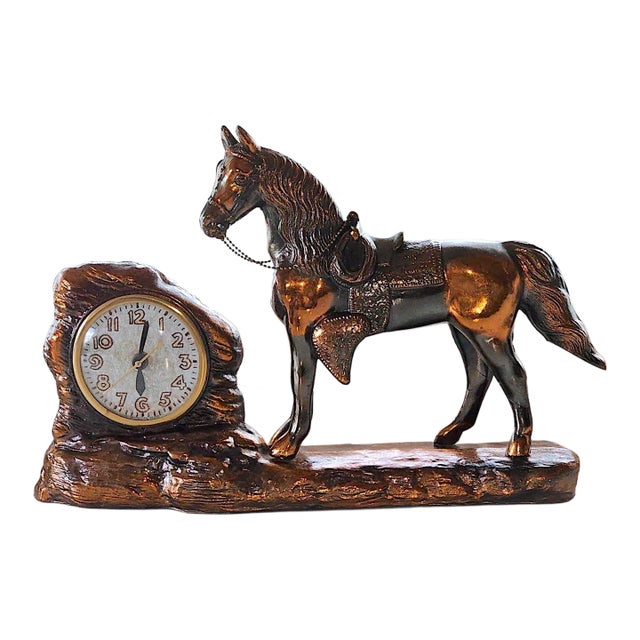 Vintage Copper Horse Mantel Clock by Wm. L. Gilbert – Electric Western Shelf Clock, New Haven Era Antique Collectible For Sale