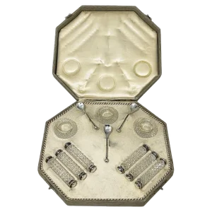 Dutch Diamant Cut Crystal and Silver Set of Knife Rests with Salt Cellars, 1880s, Set of 12