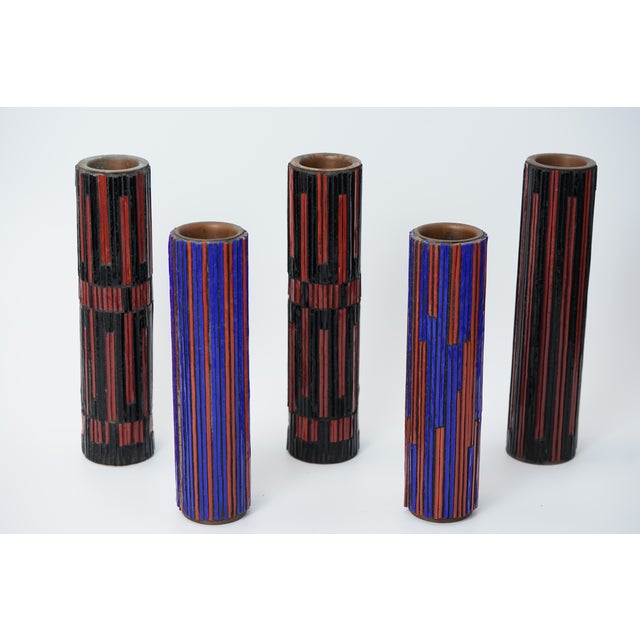 Mid-Century Modern Red Mosaic Pottery Vase from Ritter, 1960s, Set of 5 For Sale - Image 6 of 14