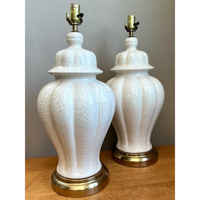 Vintage Crackle Glaze Ceramic Table Lamps - Pair For Sale - Image 12 of 12