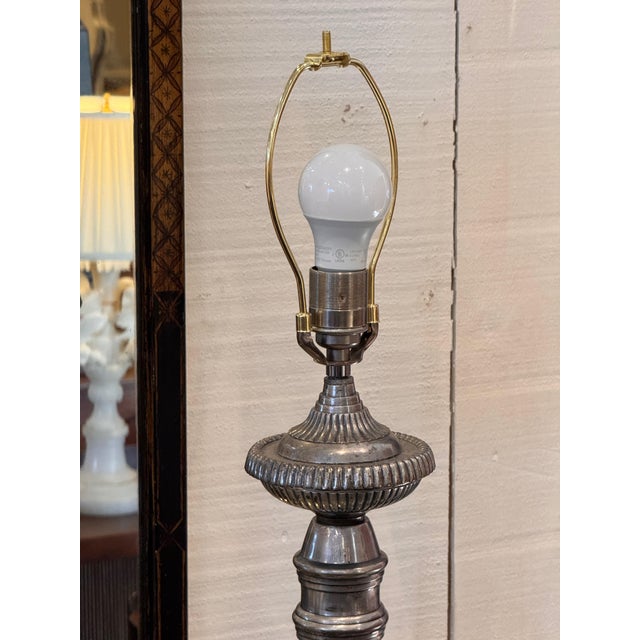 Pair of Silver Column Lamps For Sale - Image 10 of 12