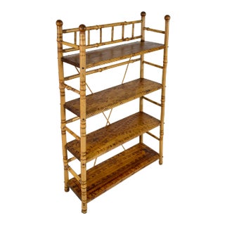 Vintage Scorched Bamboo Tiered Shelf For Sale