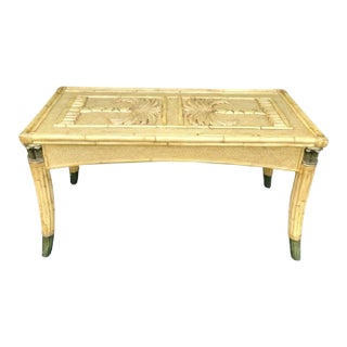 Vintage Coastal Regency Double Palm Tree Carved Wicker Bamboo Desk Dining Table For Sale