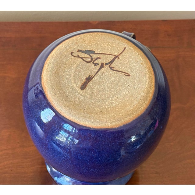 Blue Late 20th Century Blue Studio Pottery Pitcher, Signed For Sale - Image 8 of 9