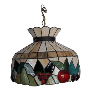 Vintage Mid-Century Leaded Slag Glass Chandelier For Sale