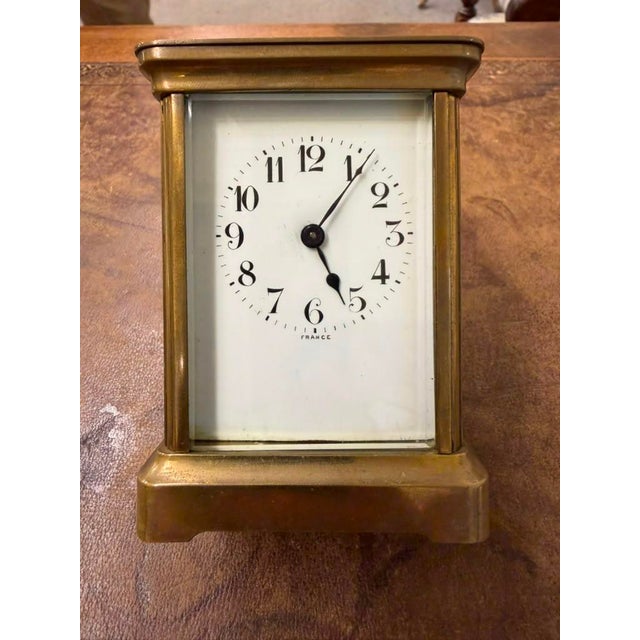 Elegant French late 19th-century carriage clock dating to circa 1890, featuring a brass case, five beveled-glass panels, a...