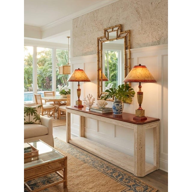 Vintage Neoclassical Faux Marble Painted Wooden Table Lamps With Matching Shades - a Pair For Sale - Image 10 of 12