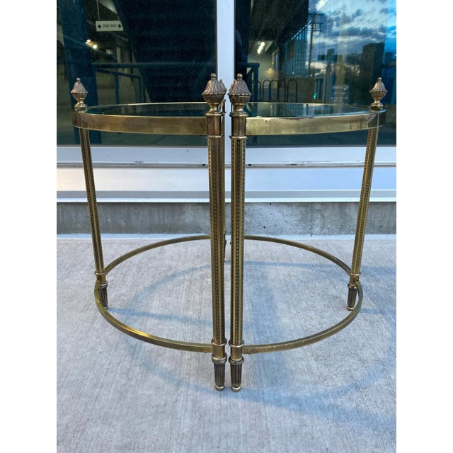 Mid 20th Century Fine Pair of French Jansen Style Demi-Lune End Tables in Maison Baguès For Sale - Image 5 of 13