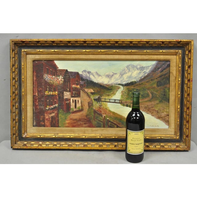 Vintage Angela Dudley "Lake Garda, Italy" Italian Hollywood Regency Framed an Mated Oil Painting. Circa Mid 20th Century....