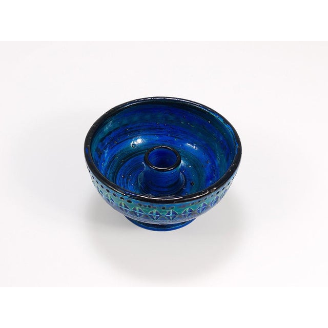 Mid-Century Rimini Blue Glazed Candleholder Bowl attributed to Bitossi for Bitossi, 1950s For Sale - Image 11 of 14