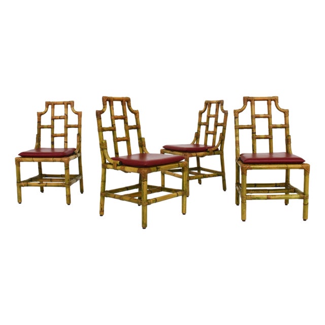 China Chairs in Rattan and Leather from Vivai Del Sud, Italy, 1973, Set of 4 For Sale