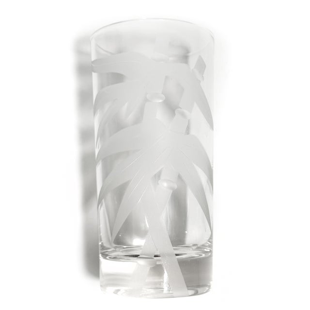 Mid-Century Modern Vintage Mid Century Modern Federal Glass Frosted and Etched Bamboo Cocktail Barware Highball Glasses – Set of 8 For Sale - Image 3 of 3