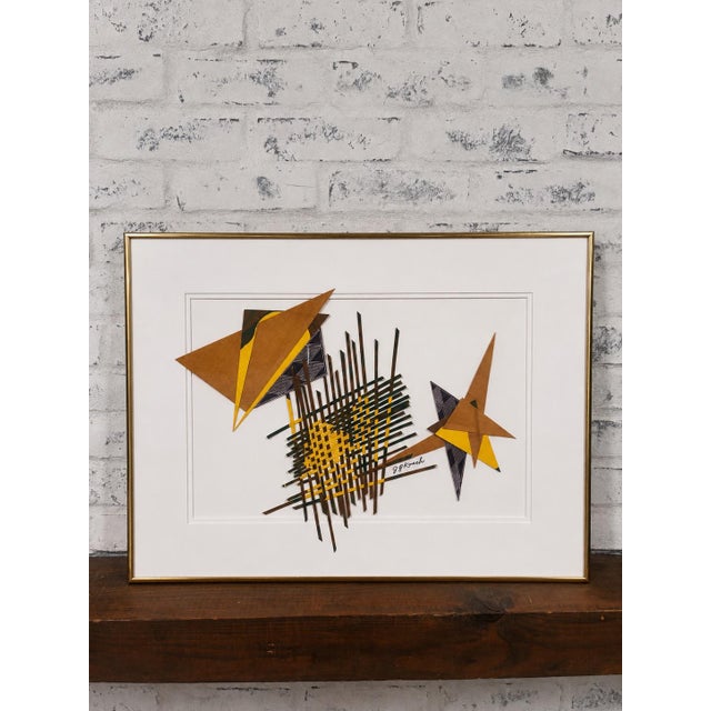 Mid-Century Modern Vintage Mid-Century Modern Abstract Art - Signed Scheck - Geometric Stars & Lines Framed Collage For Sale - Image 3 of 7