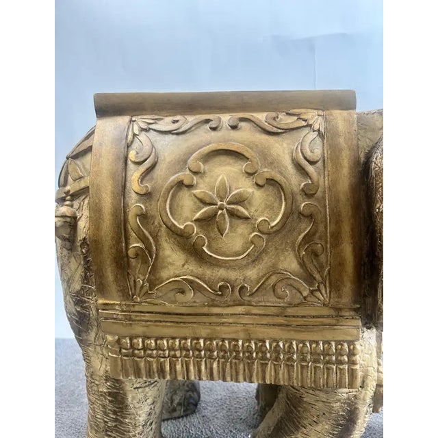 Gold Large Sculptural Elephant Table Base in Carved Resin W Antique Gilt Finish For Sale - Image 8 of 15