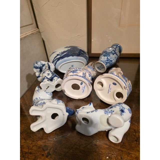 Blue and White Asian Porcelain Collection Seven Pieces For Sale In San Antonio - Image 6 of 8