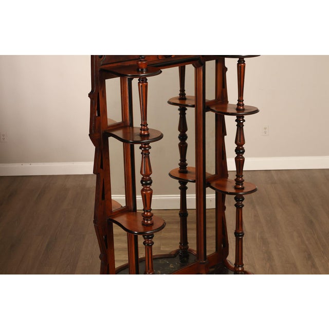 Antique American Renaissance Revival Walnut Mirrored Etagere Hall Tree For Sale - Image 4 of 18