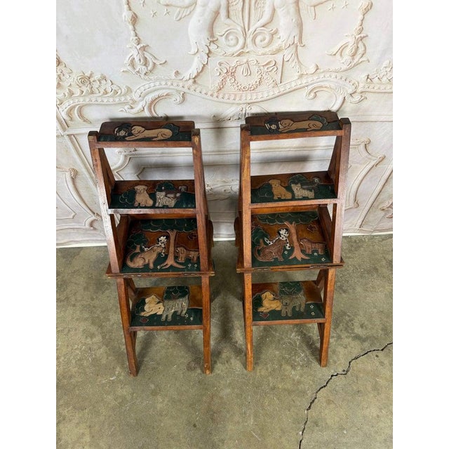 19th Century Pair of Hand-Painted Convertible Library Step Ladder Chairs With Dog Motif For Sale - Image 5 of 15