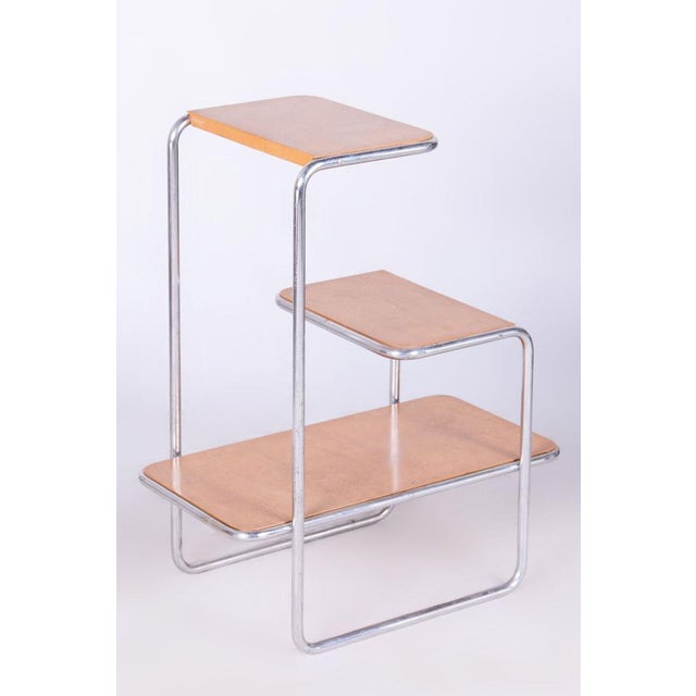 Czech Bauhaus Etagere in Birch and Chrome attributed to Arnošt Beck for Robert Slezak, 1930s For Sale - Image 13 of 14