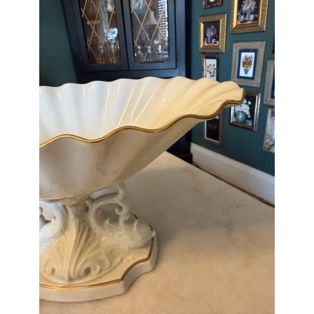 Vintage Lenox Aquarius Dolphin Pedestal Centerpiece Bowl With 24k Gold Trim For Sale - Image 6 of 11