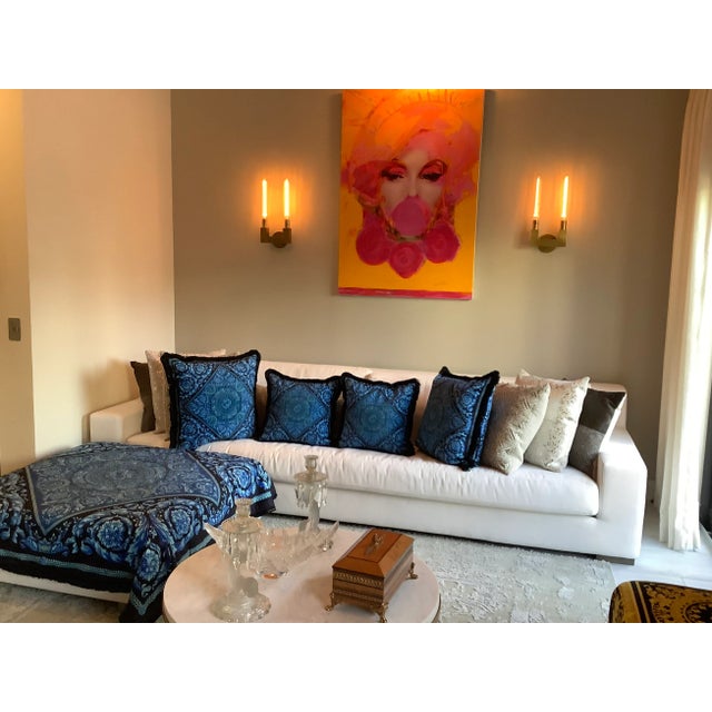 Vintage Atelier Versace Custom Made Black Blue Velvet Throw For Sale In New York - Image 6 of 11