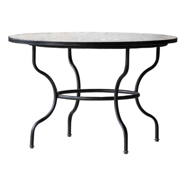 Matthew Izzo Home Moroccan Zellige Vanilla Tile and Iron Base 48" Round Dining Table For Sale