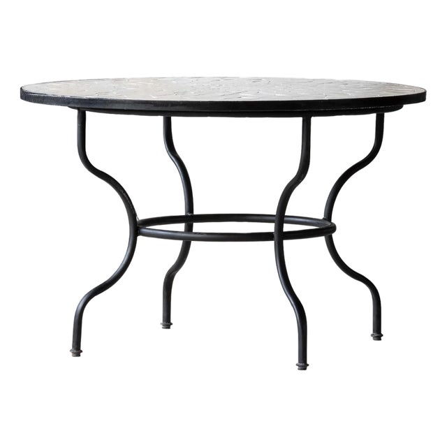 Matthew Izzo Home Zellige Vanilla Tile and Iron Base 48" Round Dining Table For Sale