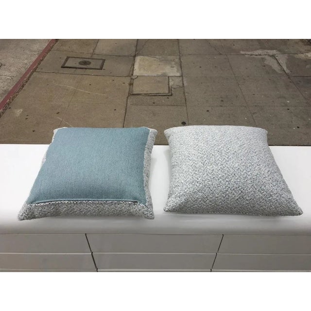 2010s Custom White and Blue Boucle Pillows - A Pair For Sale - Image 5 of 9