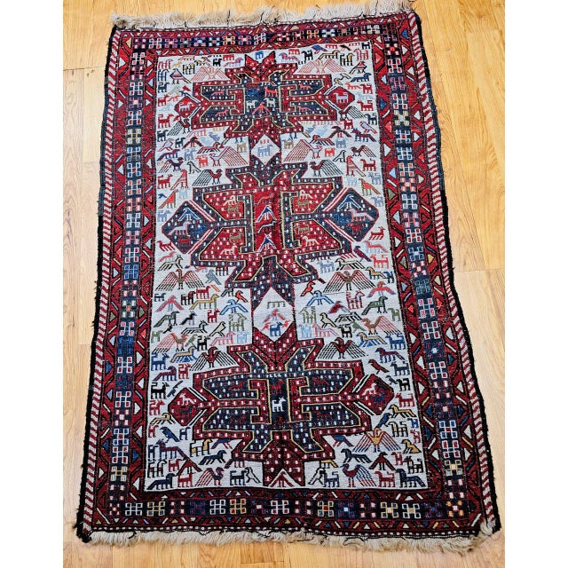 Antique Caucasian Soumak Area Rug, Handwoven Wool, Tribal Bird Motifs Design, 3' x 5' For Sale In Chicago - Image 6 of 14