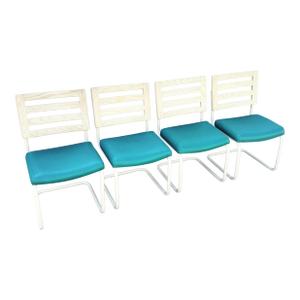 Postmodern Teal and Cream Cantilever Dining Chairs by Chromcraft - Set of 4