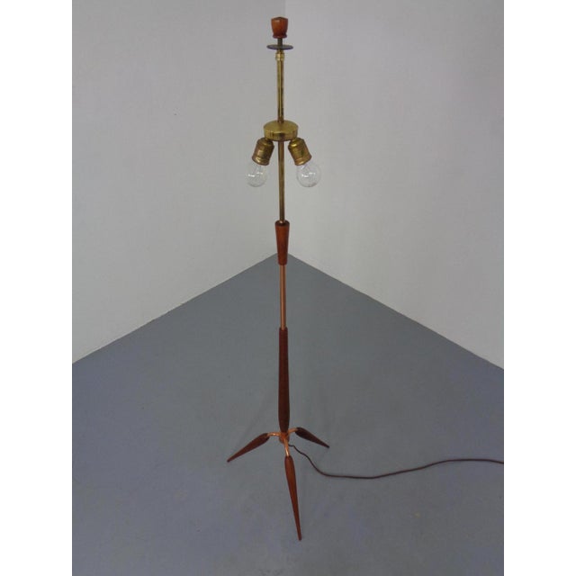 Beige Tripod Teak & Copper Floor Lamp from Fog & Mørup, 1960s For Sale - Image 8 of 15