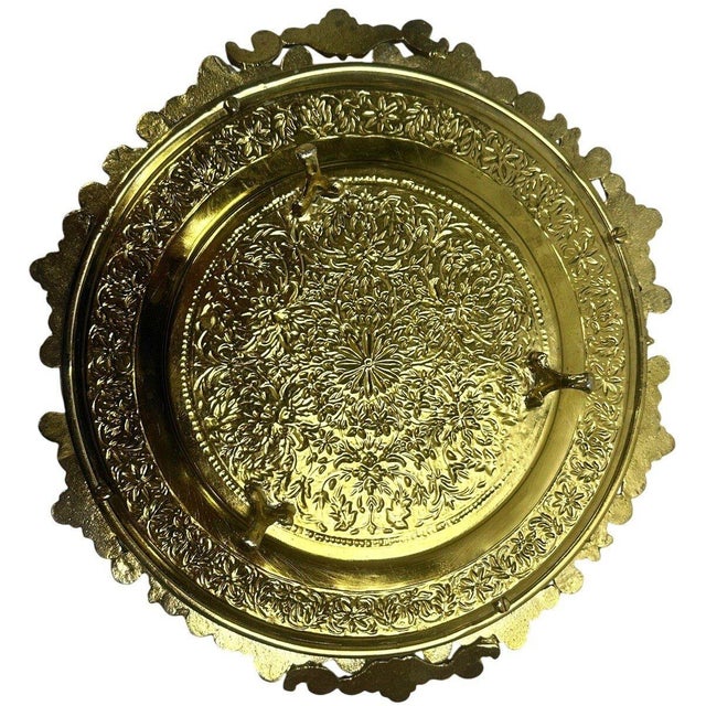 Rococo Vintage Ornate Brass Footed Gallery Tray Rococo Floral Scrollwork 11.5" For Sale - Image 3 of 9