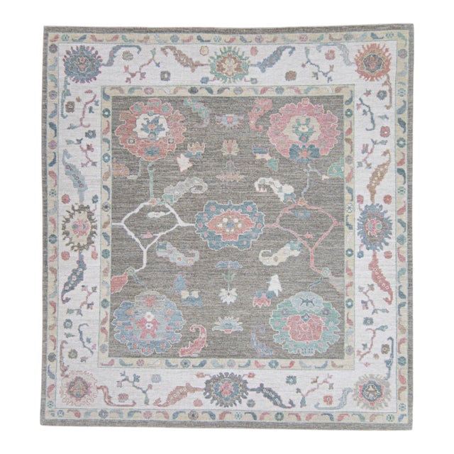Square Turkish Oushak Rug 9'11" x 10'8" For Sale