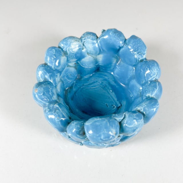 AMBIANIC presents Pretty Blue Vintage Modern Pottery Aquamarine Art signed by Erica artist 1.88 tall x 3.63 diameter...