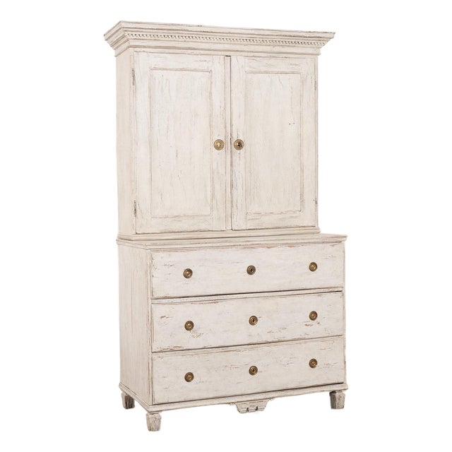 19th Century Swedish White Cabinet Cupboard With Drawers For Sale