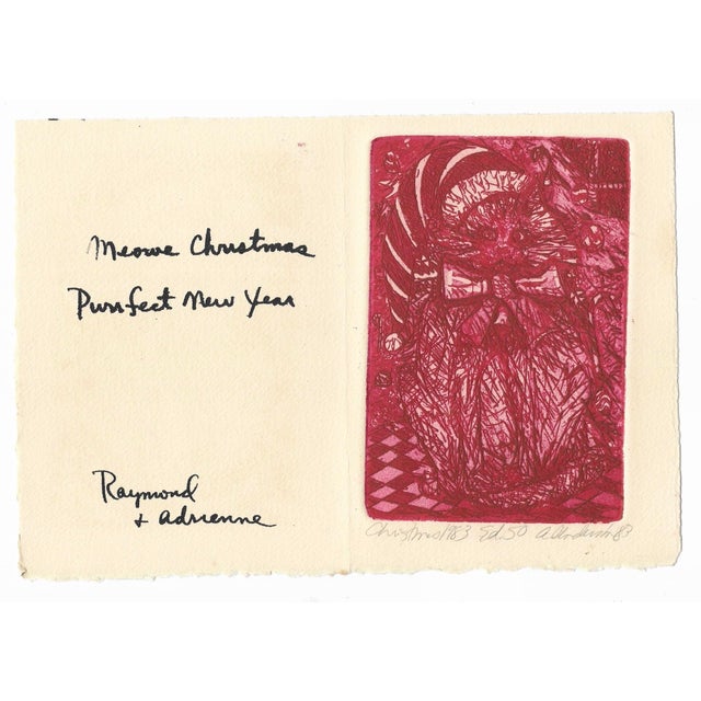 1970s Christmas card of a cat in a Santa hat by Atlanta artist Adrienne Anderson (1949-2020). Anderson earned her MFA from...