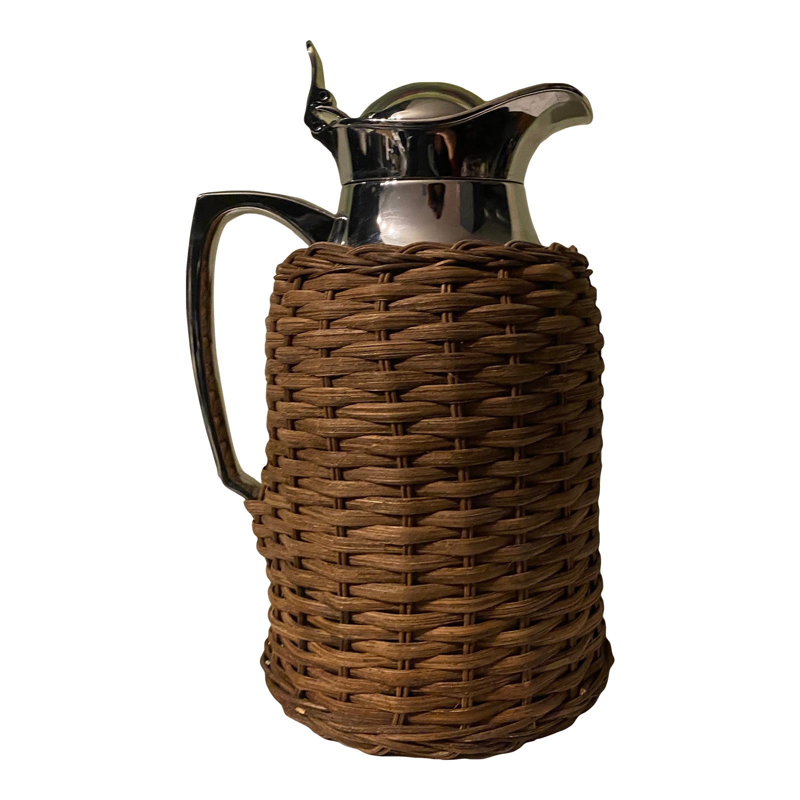 Vintage Alfi Brown Woven Wicker Rattan Thermal Chrome Carafe 571l