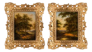 Jan Evert Morel, Dutch Forest Scenes, Oil Paintings, 18th Century, Framed, Set of 2