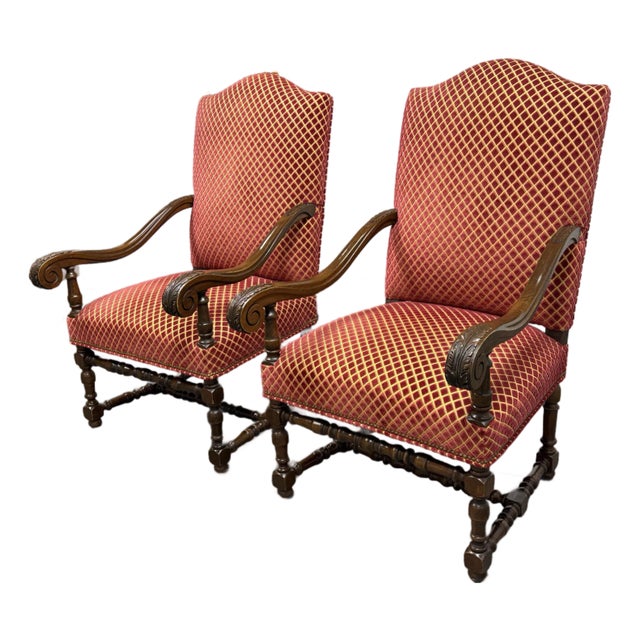 Vintage Louis XIII Style Throne Chairs, Pair For Sale