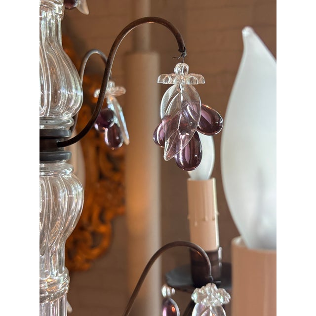 Antique Louis XV Style Four Arm Chandelier With Amethyst Color Grape Clusters For Sale - Image 10 of 12