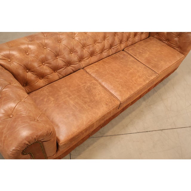 Early 21st Century Chesterfield Style 8 Foot Distressed Brown Tufted Leather Sofa For Sale - Image 5 of 17