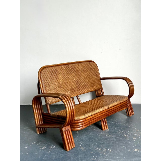 Wood Vintage Woven Rattan Loveseat For Sale - Image 7 of 18