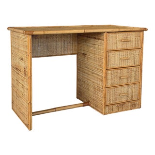 Vintage Coastal Organic Modern Rattan Floating Writing Desk For Sale