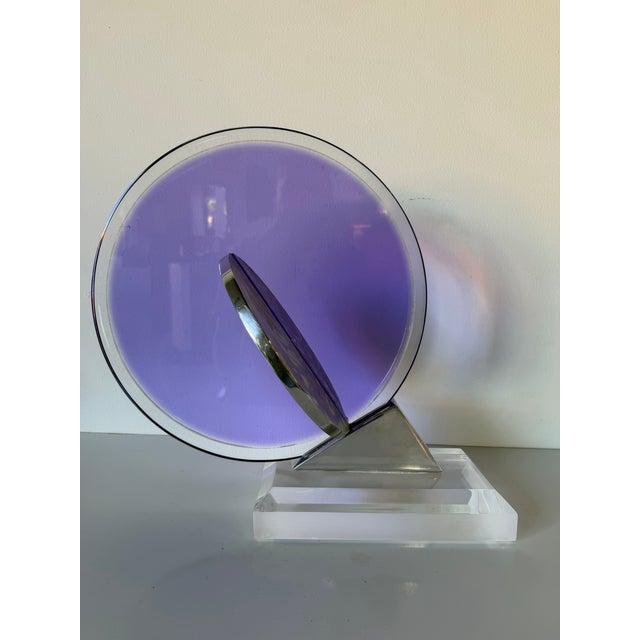 1990's Vintage Postmodern Geometric Abstract Lucite & Stainless Steel Table Sculpture, Signed For Sale - Image 4 of 12